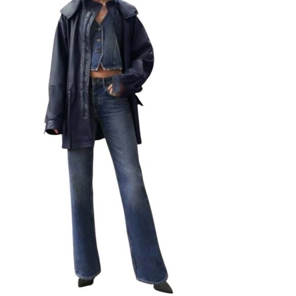 Zara The High Waist Slim Fit Straight Leg Button Fly Jeans Medium Blue SZ 8 NEW - Picture 1 of 12